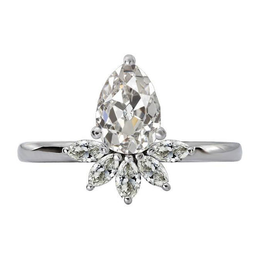 Marquise & Pear Old Mine Cut Naturale Diamante Ring Crown Style 4,50 Carati