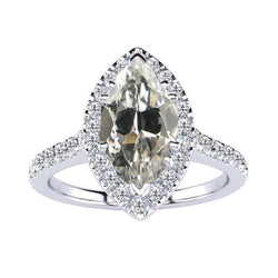 Oro Bianco 14K Anello Anniversario Diamante Anello con Pavé Halo