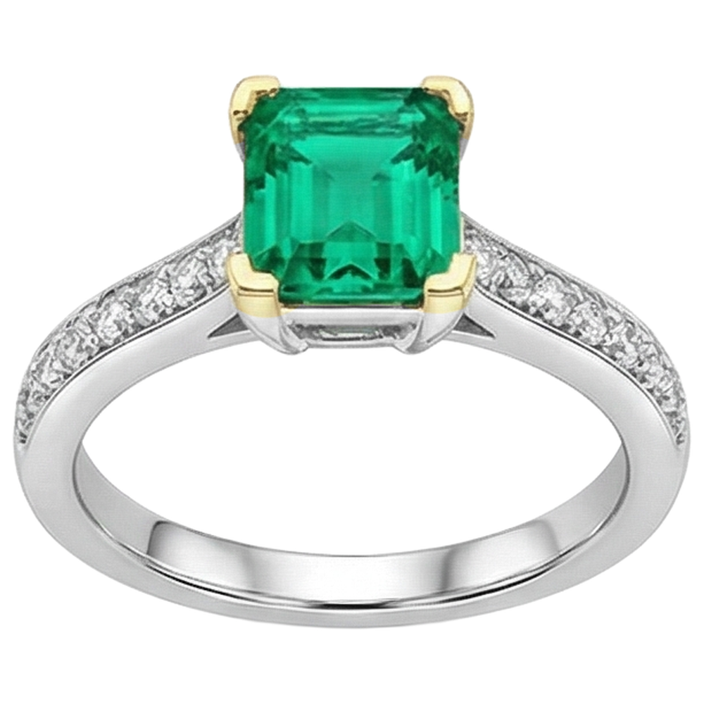 Taglio a Gradini Smeraldo anello in Oro Due Toni 14K – vista angolare