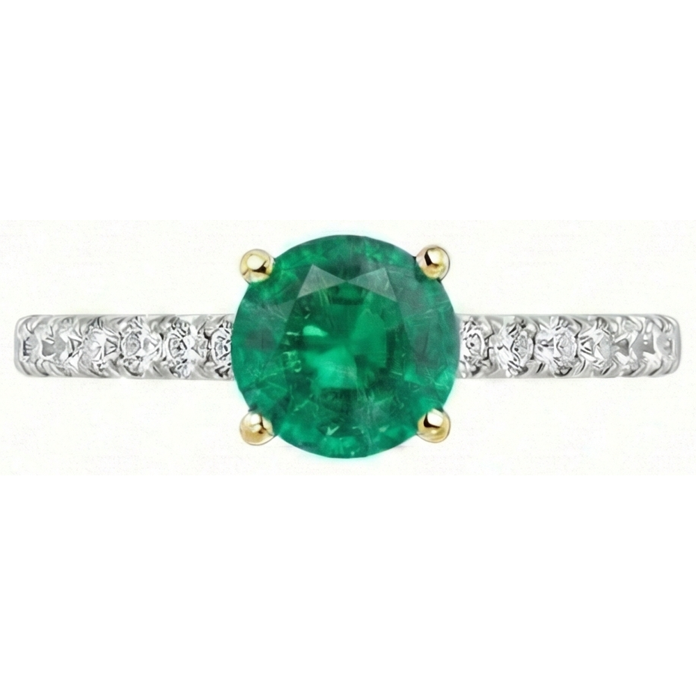 Taglio Brillante Smeraldo Fine anello in Oro 14 Carati Bicolore – vista angolare
