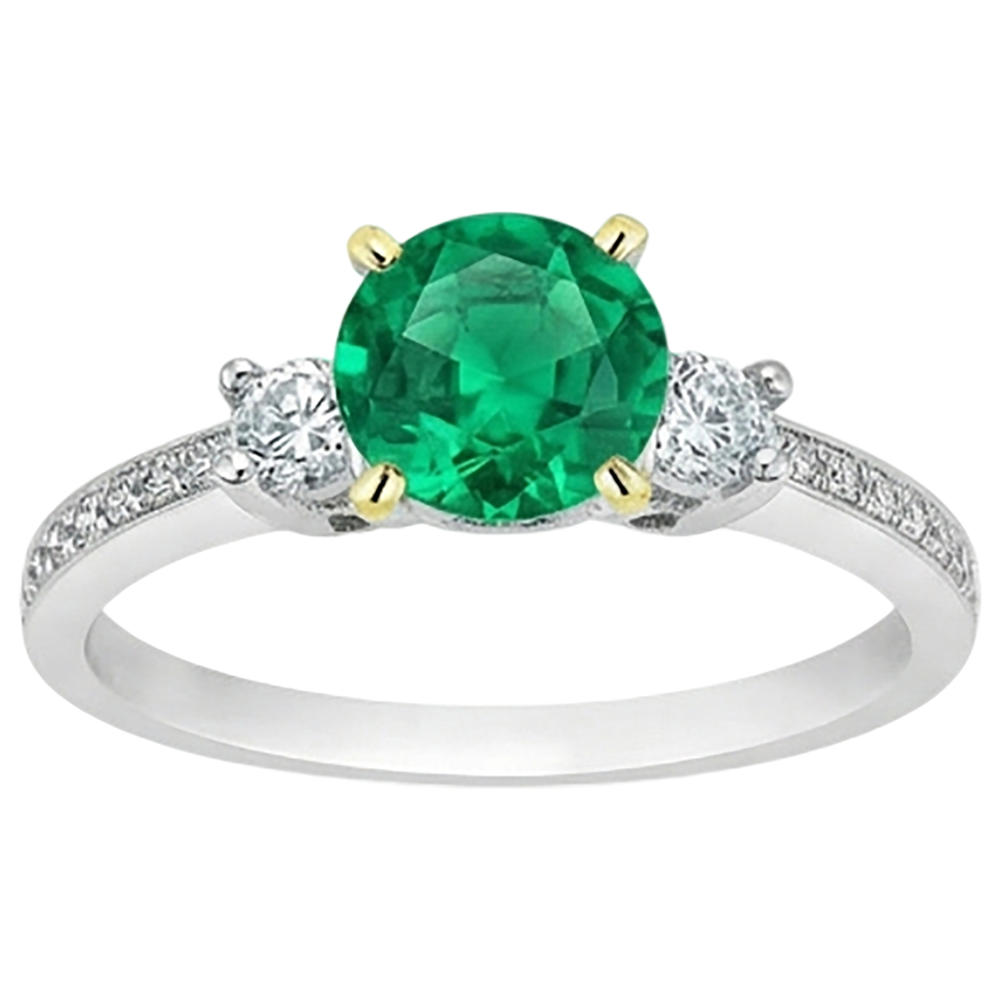 Anello con Gemma Oro 14 Carati Bicolore con Smeraldo Colombiano – vista frontale