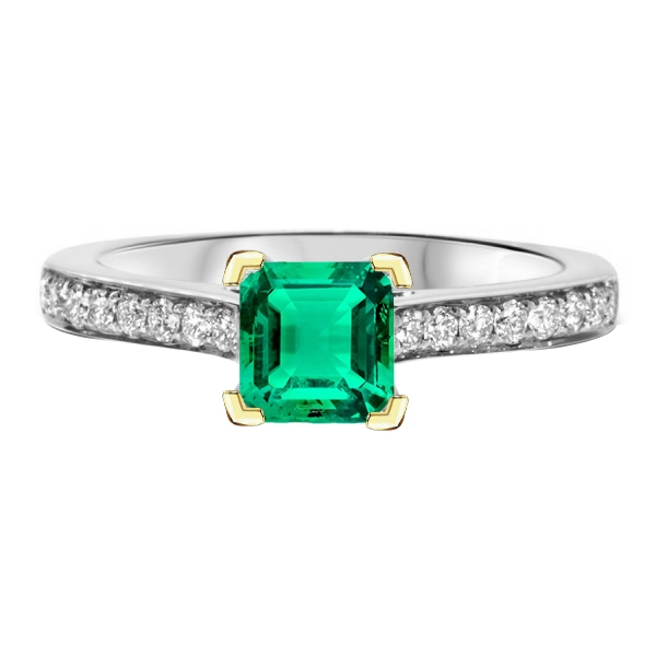Taglio a Gradini Smeraldo anello in Oro Due Toni 14K – vista principale