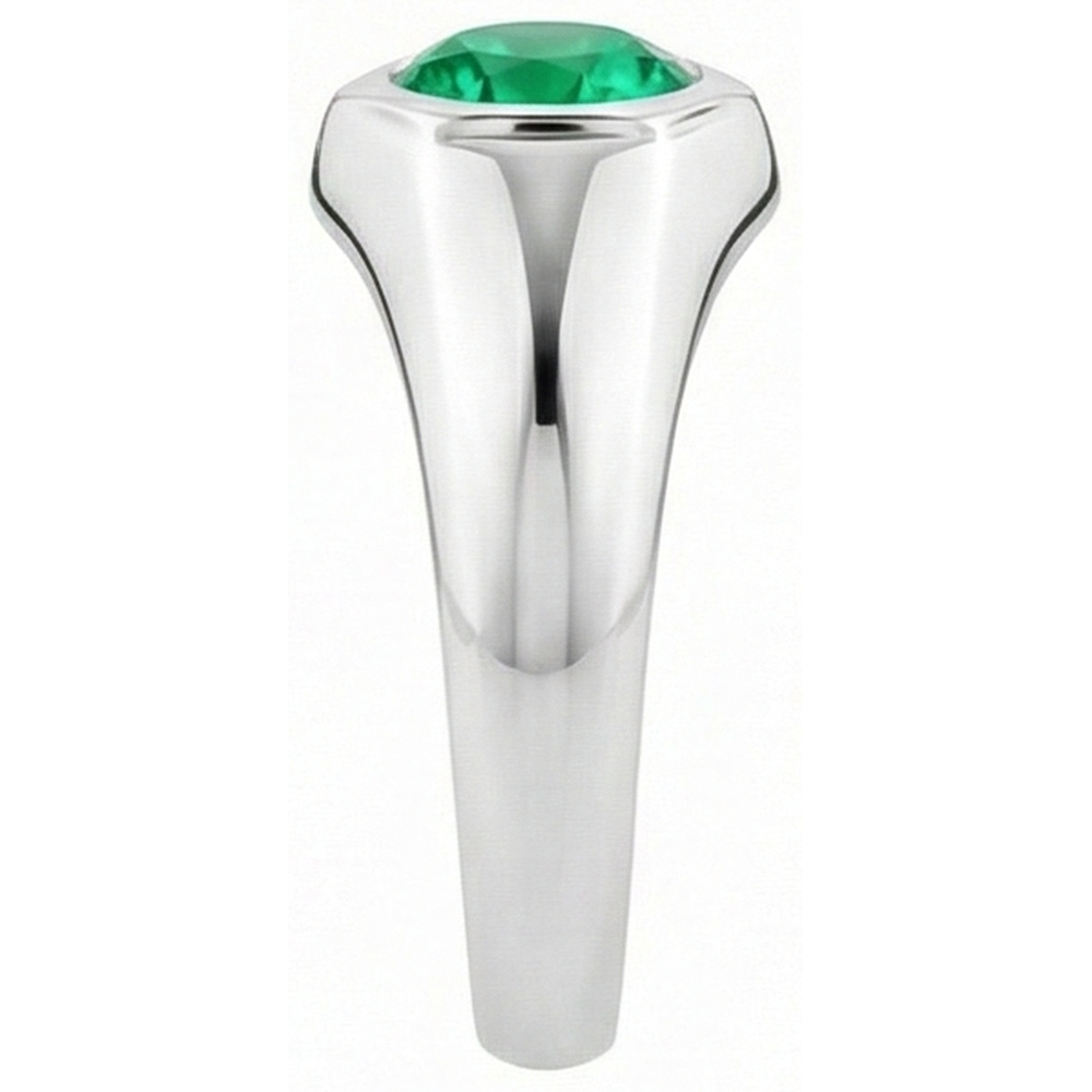 Smeraldo Taglio Brillante Anello con Pietra Preziosa in Oro 14 Carati Bianco – vista profilo