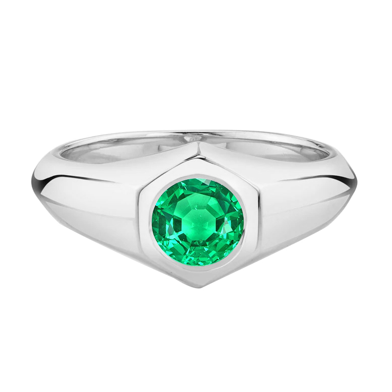 Smeraldo Anello con Pietra Preziosa 1 carati Oro 14 Carati Bianco – vista principale