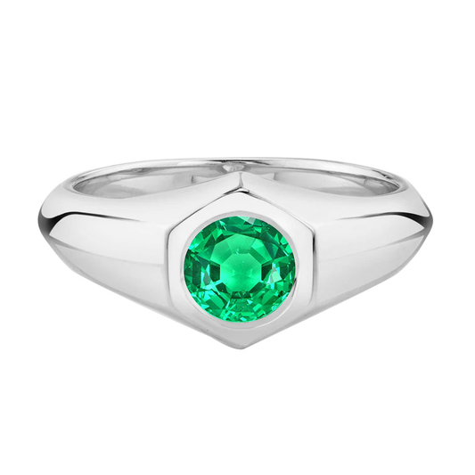 Smeraldo Anello con Pietra Preziosa 1 carati Oro 14 Carati Bianco – vista principale