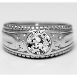 Uomo Artigianale Anello Maschile con Diamante Fine Taglio Old