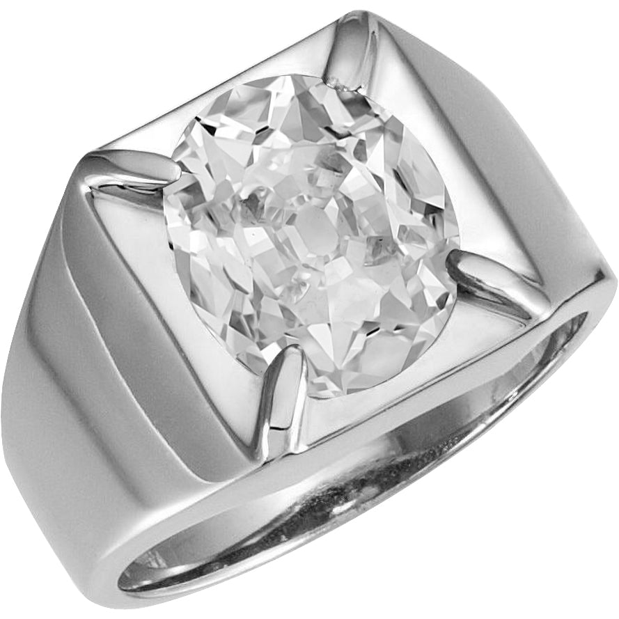 Brillante Cuscino Antico Anello Maschile in Oro 14 Carati Bianco – vista principale