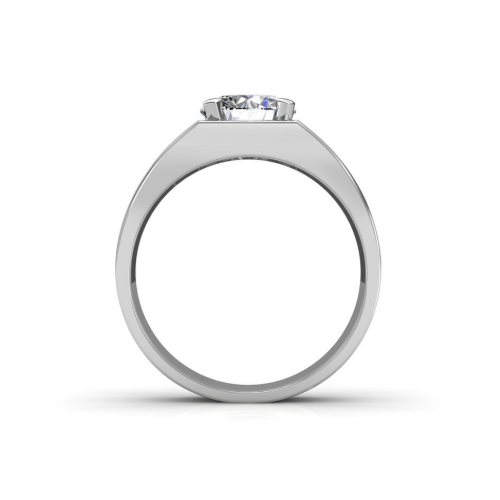Anello Maschile Oro 14 Carati Bianco con Brillante – vista frontale