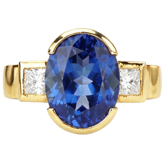 Mezza lunetta 2.10 carati con tanzanite e diamanti con 3 pietre preziose ad anello