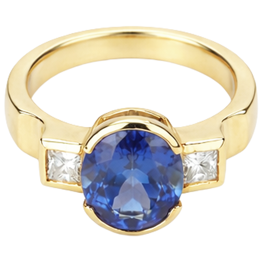 Mezza lunetta 2.10 carati con tanzanite e diamanti con 3 pietre preziose ad anello