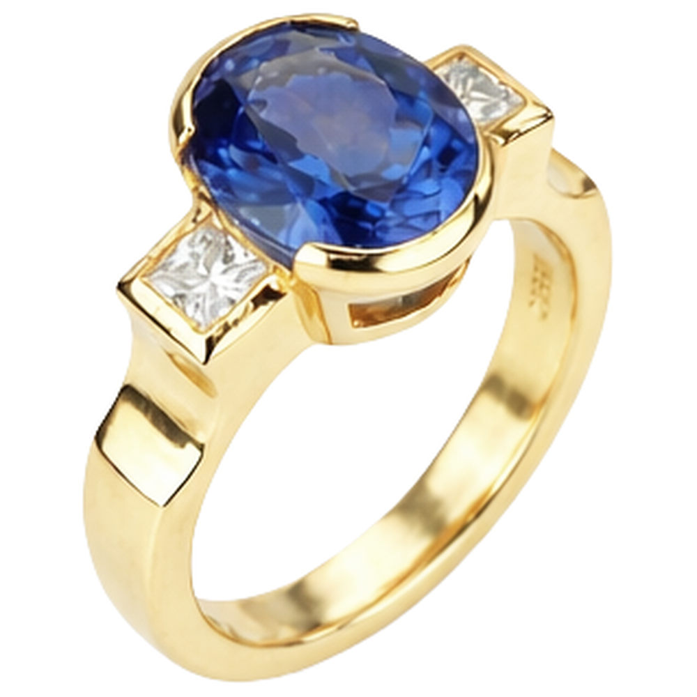 Mezza lunetta 2.10 carati con tanzanite e diamanti con 3 pietre preziose ad anello