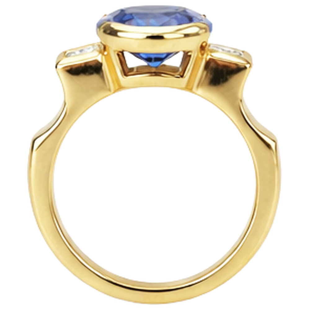 Mezza lunetta 2.10 carati con tanzanite e diamanti con 3 pietre preziose ad anello