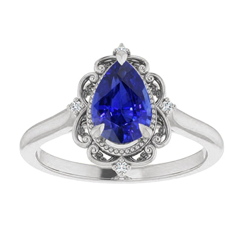 Zaffiro Blu Anello Pietra Colorata 2,25 carati Oro 14 Carati Bianco – vista principale