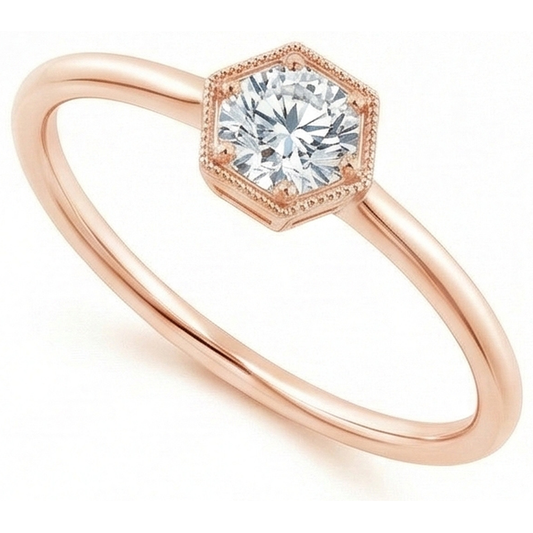 Miligrain Solitario Anello Vecchio Europeo 1 Carato Vero Diamante Naturale Autentico ( non creato in laboratorio ) Rotondo Oro Rosa