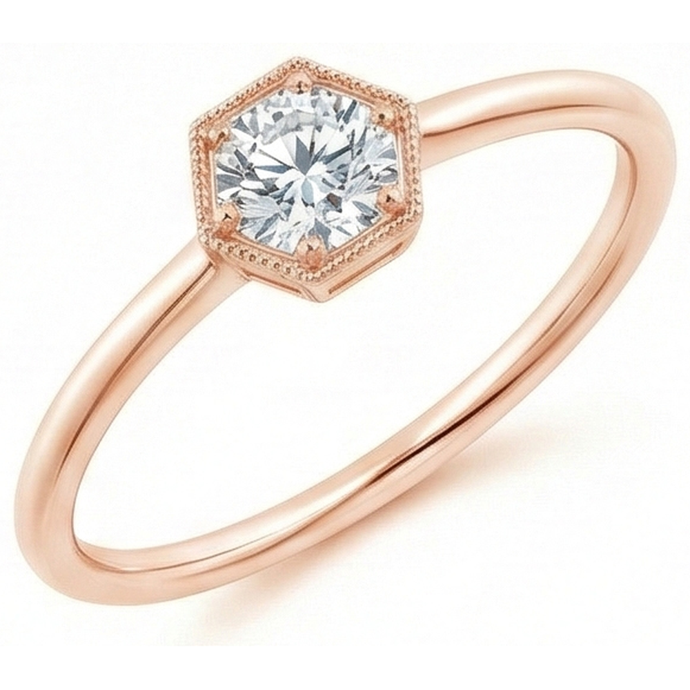Miligrain Solitario Anello Vecchio Europeo 1 Carato Vero Diamante Naturale Autentico ( non creato in laboratorio ) Rotondo Oro Rosa