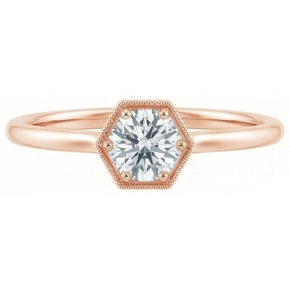 Miligrain Solitario Anello Vecchio Europeo 1 Carato Vero Diamante Naturale Autentico ( non creato in laboratorio ) Rotondo Oro Rosa