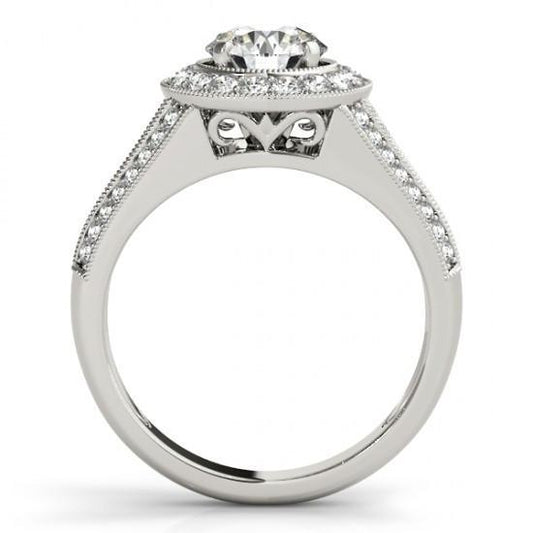 Milligrain Halo Ring 2,50 Carati Di Genuino Diamanti Tondi In Oro Bianco Massiccio 14K