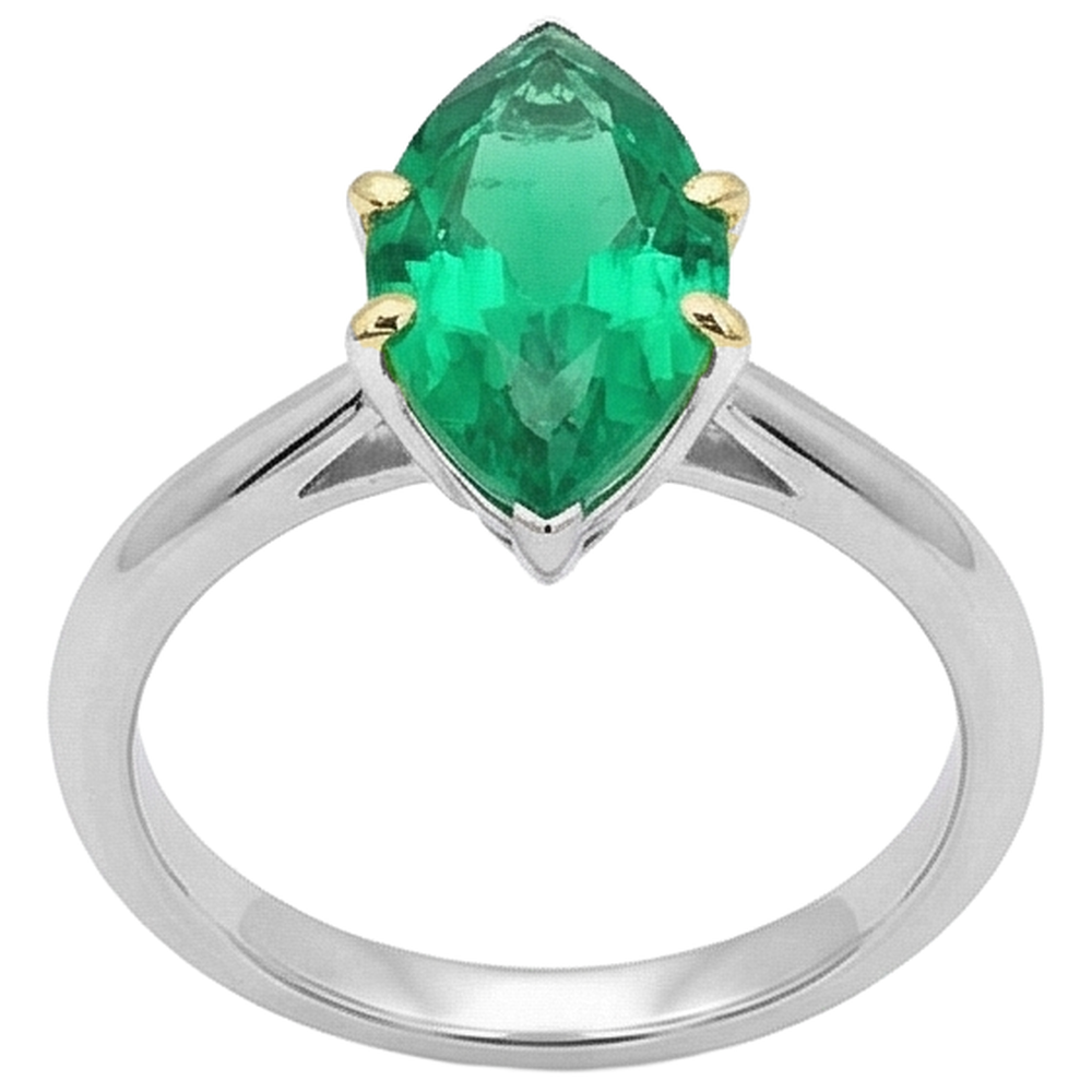Anello Pietra Colorata Oro Bicolore 14K con Smeraldo Fine – vista profilo