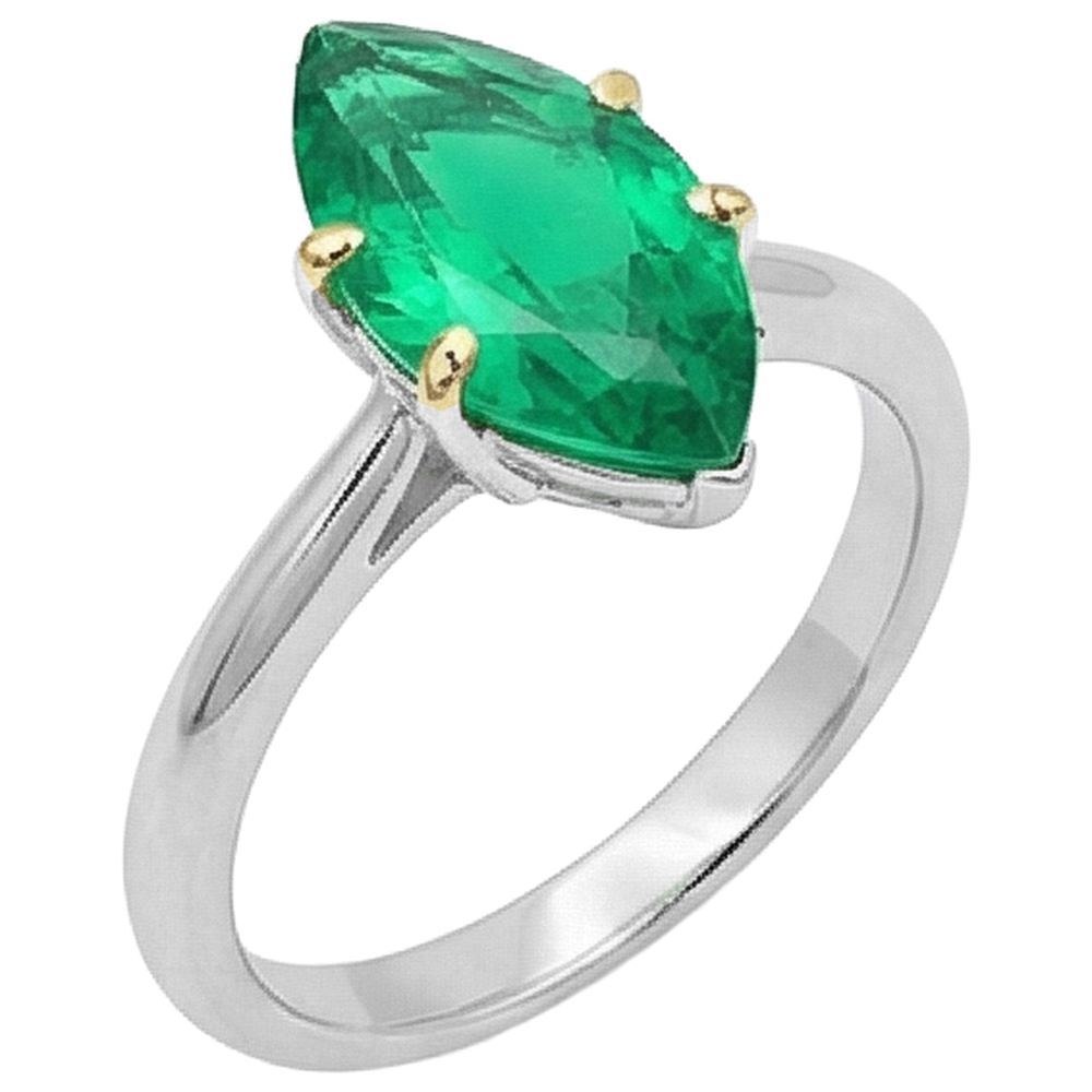 Smeraldo Fine Marquise Anello Pietra Colorata in Oro Bicolore 14K – vista laterale