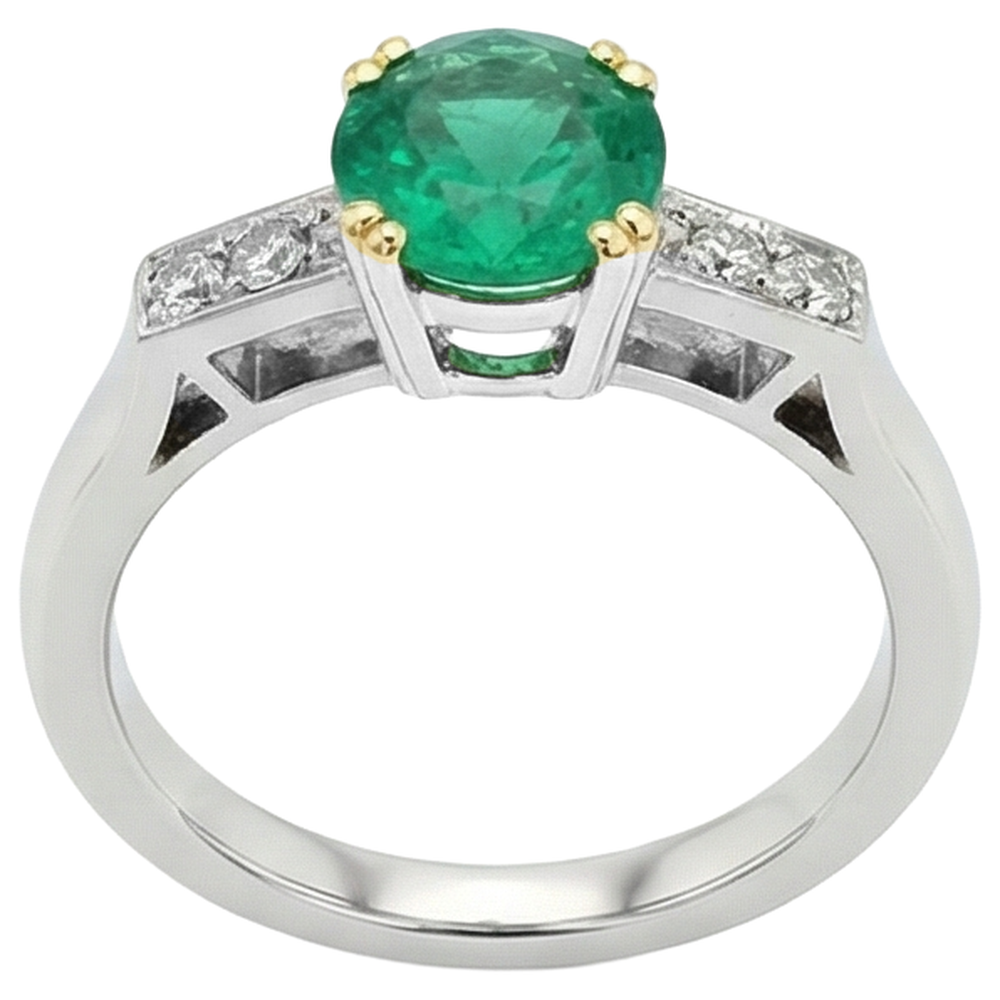 Anello con Gemma Oro Bicolore 14K con Smeraldo Colombiano – vista angolare