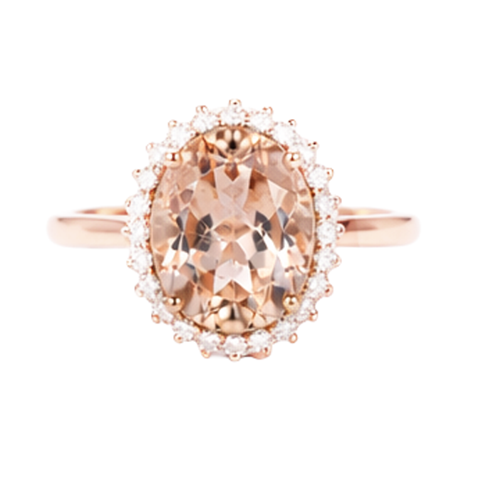 Morganite Con Diamanti 11.75 Carati Fede Nuziale Oro Rosa 14K Nuovo