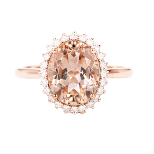Morganite Con Diamanti 11.75 Carati Fede Nuziale Oro Rosa 14K Nuovo