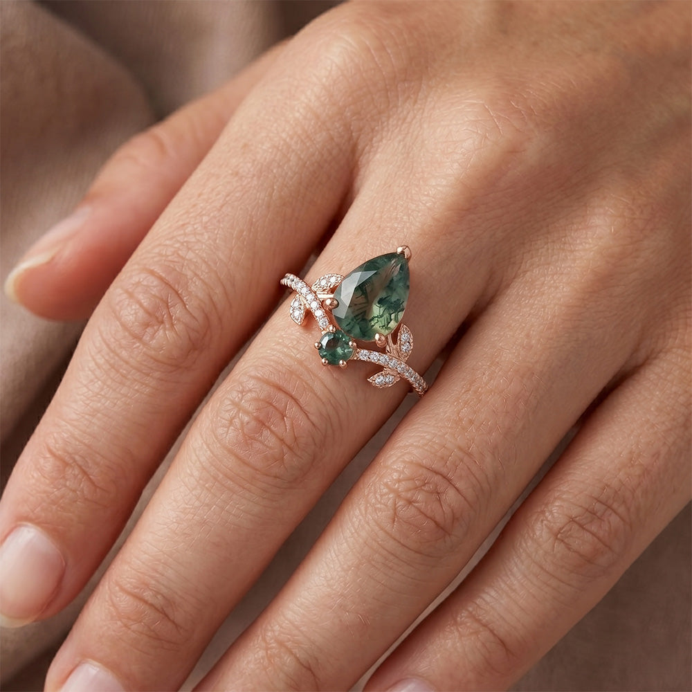 Moss Agate VVS Anello con Pietra Preziosa – 2,50 carati in Oro