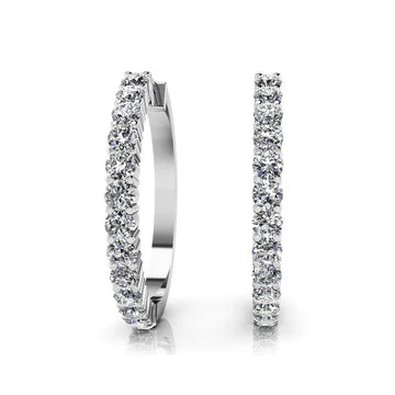 Must Have Orecchini A Cerchio Con Vero Diamanti Taglio Brillante Oro Bianco Tondo 2 Ct