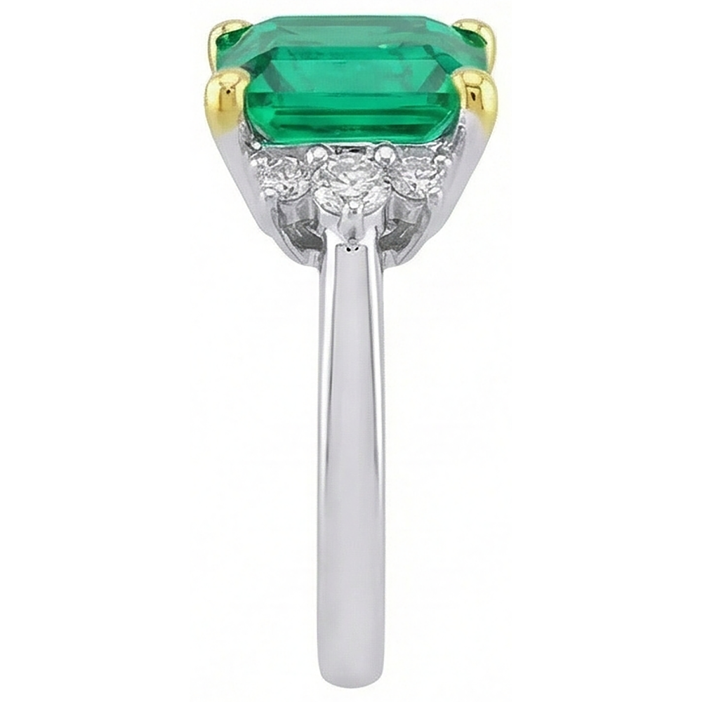 Anello Pietra Colorata Oro Due Toni 14K con Smeraldo Fine – vista profilo