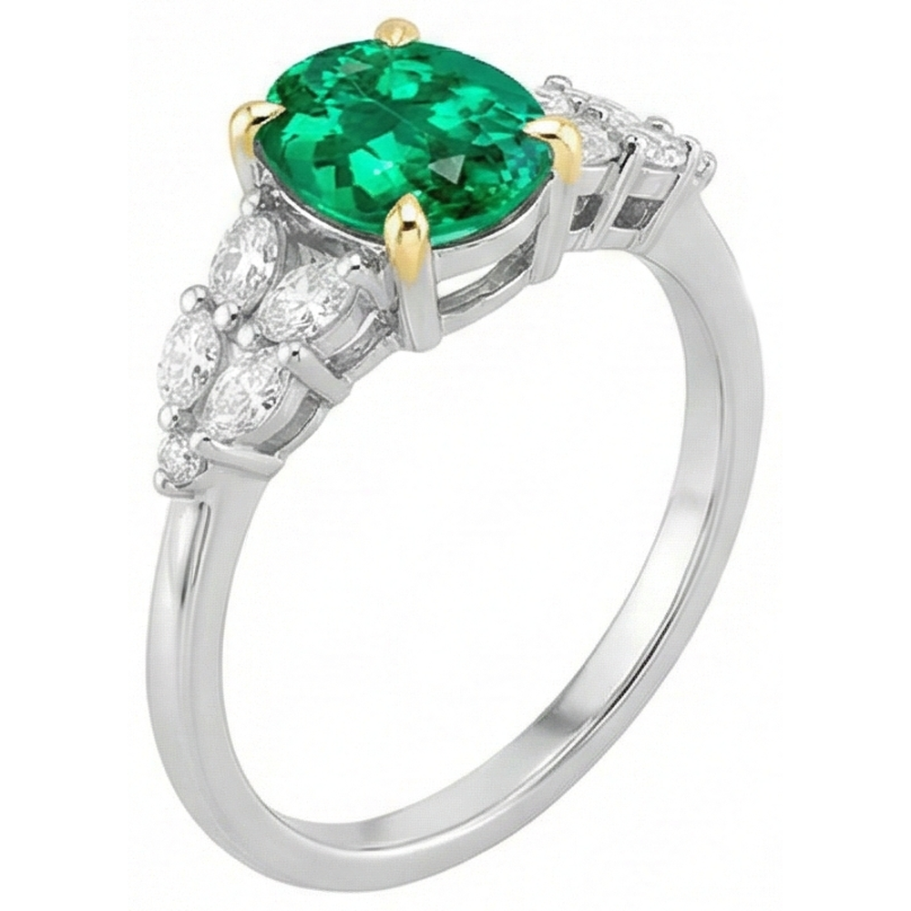 Anello con Pietra Preziosa Oro Due Toni 14K con Smeraldo Colombiano – vista dettaglio
