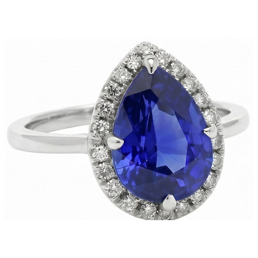 Anello Pietra Colorata Oro Bianco 14K con Zaffiro Blu Fiordaliso – vista frontale