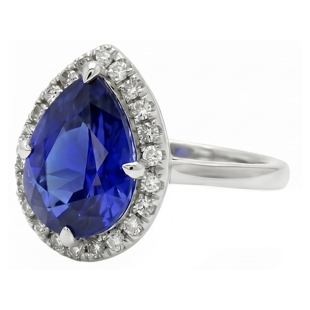Anello Pietra Colorata Oro Bianco 14K con Zaffiro Blu Fiordaliso – vista angolare