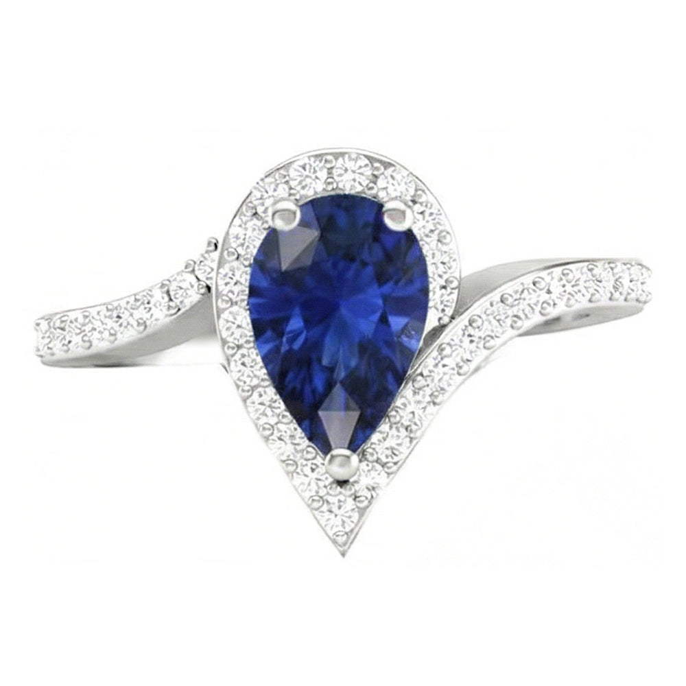 Zaffiro Blu Reale Anello con Gemma 3-carati Oro Bianco 14K – vista laterale