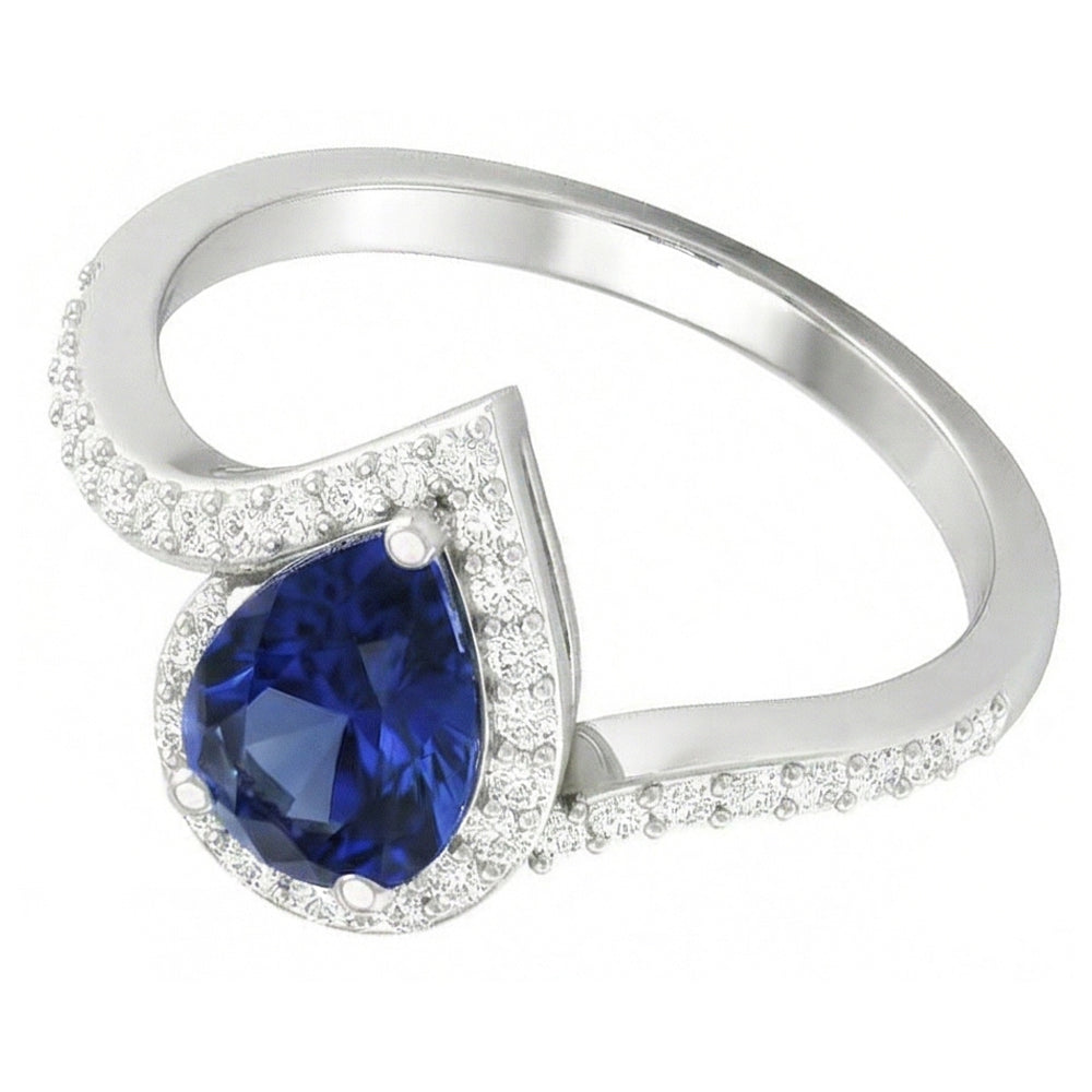 Zaffiro Blu Reale Anello con Gemma 3-carati Oro Bianco 14K – vista angolare
