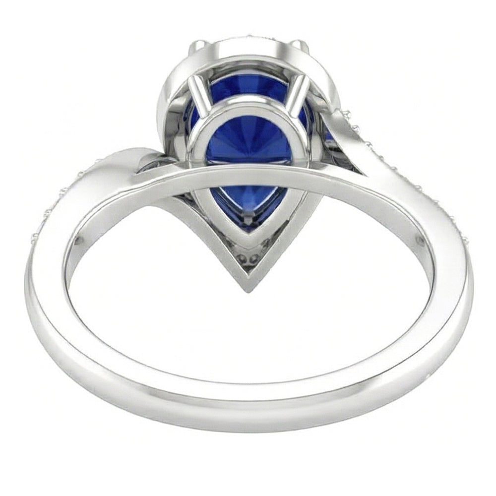 Taglio a Pera Zaffiro Blu Reale anello in Oro Bianco 14K – vista profilo