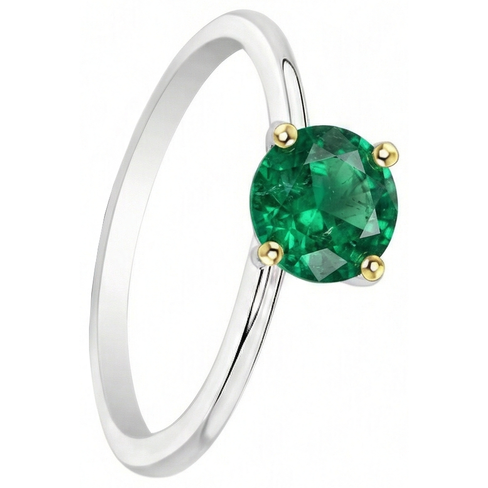 Anello con Gemma Oro 14 Carati Bicolore con Smeraldo Colombiano – vista angolare