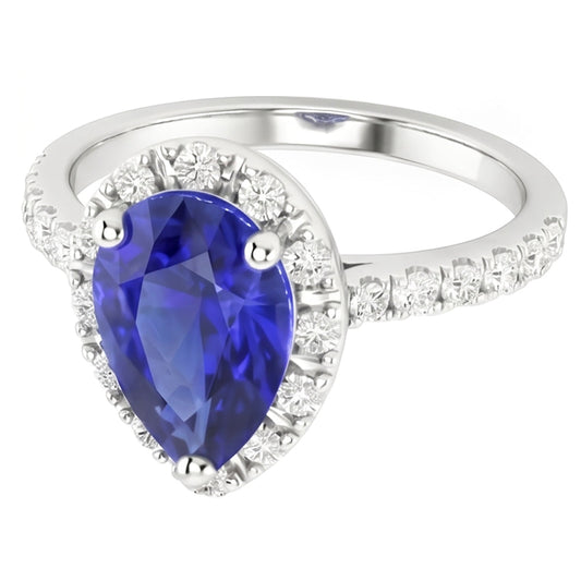 Anello Pietra Colorata Oro Bianco 14K con Zaffiro Blu Fiordaliso – vista frontale