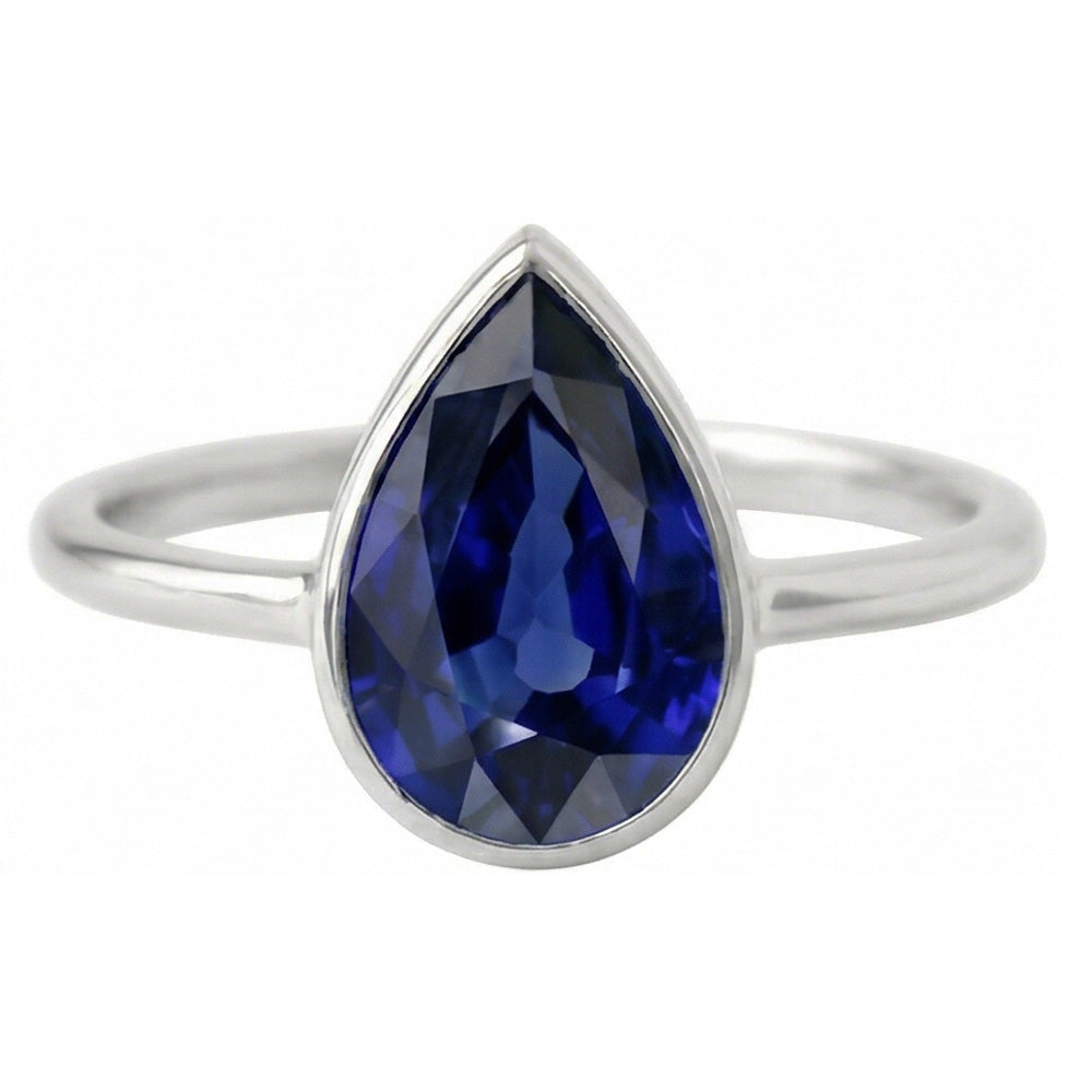 Zaffiro Blu Reale Anello Pietra Colorata 1,50 carati Oro Bianco 14K – vista frontale