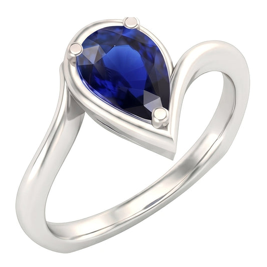 Taglio a Pera Zaffiro Blu Fiordaliso anello in White Gold – vista principale