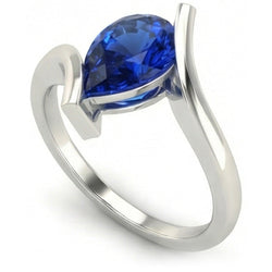 Anello Pietra Colorata Oro Bianco 14K con Zaffiro Blu Fiordaliso
