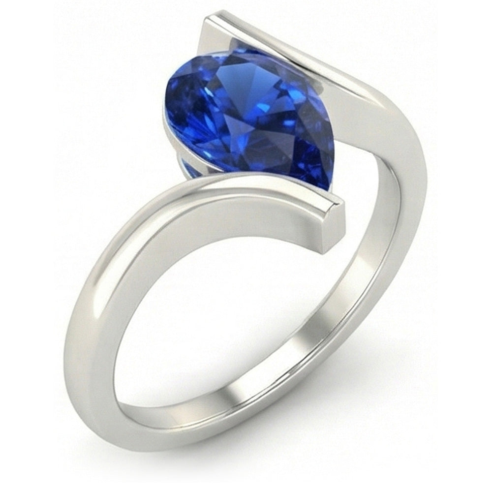 Anello Pietra Colorata Oro Bianco 14K con Zaffiro Blu Fiordaliso – vista frontale
