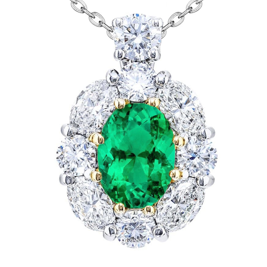 Smeraldo Collana Pendente 6 carati Oro Due Toni 14K – vista principale
