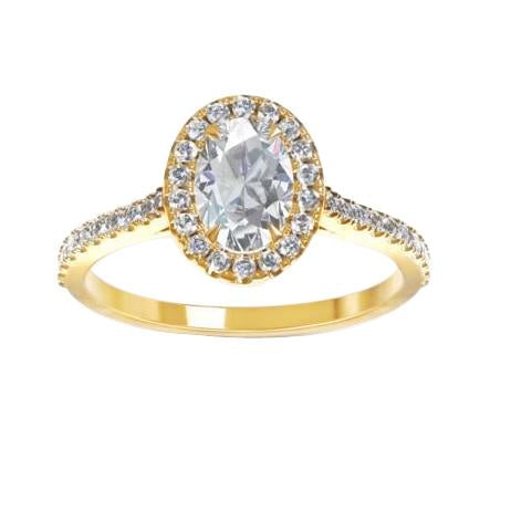 Naturale Halo Ovale E Rotondo 2.30 Carati Anello Nuziale In Oro Giallo 14K