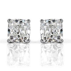 Naturale Orecchini A Bottone Da Donna In Oro Bianco 14k Con Taglio A Miniera Da 3 Ct.
