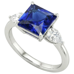 Naturale Princess Ceylon Zaffiro e Pera Diamante 3 Anello Pietra 4 Carati