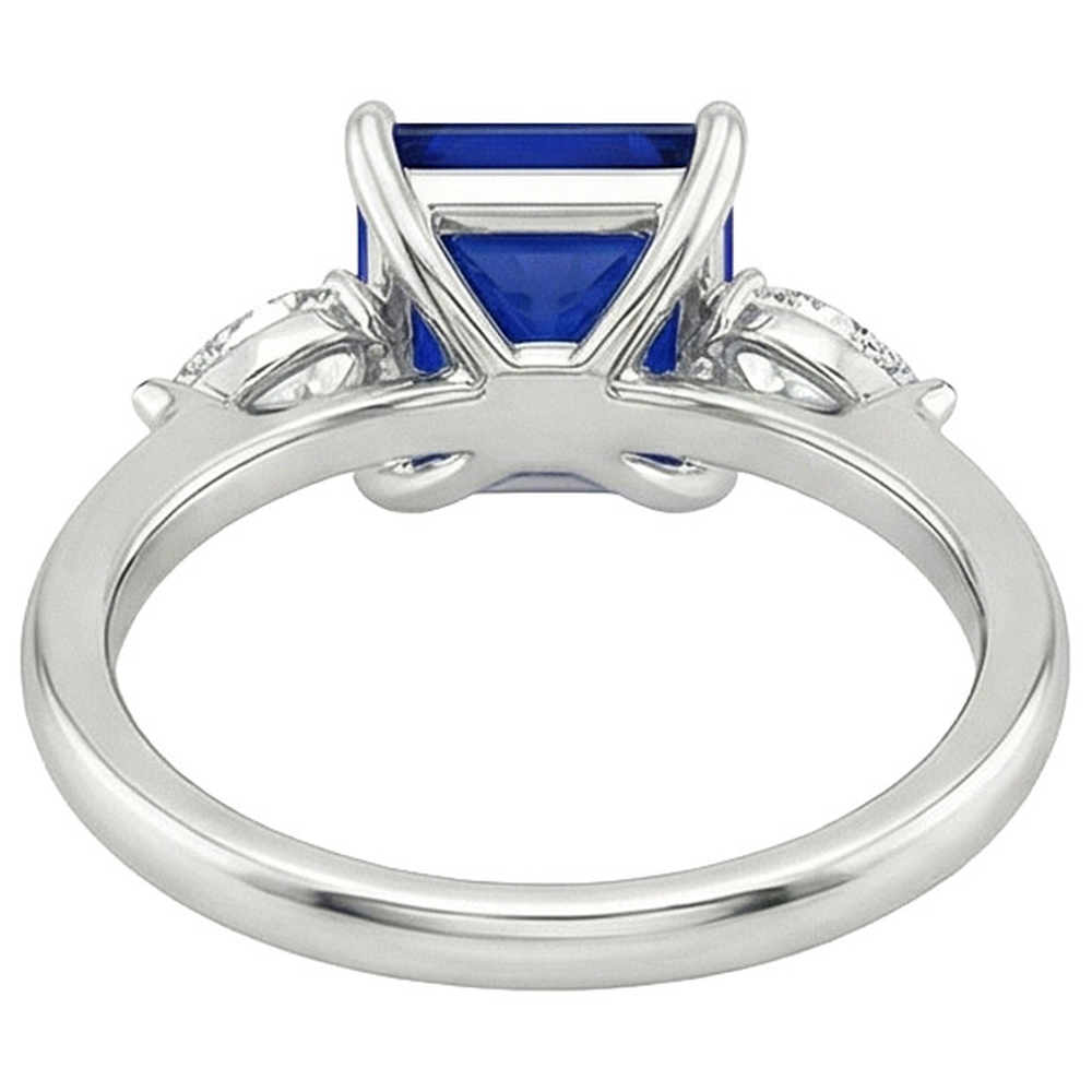 Naturale Princess Ceylon Zaffiro e Pera Diamante 3 Anello Pietra 4 Carati