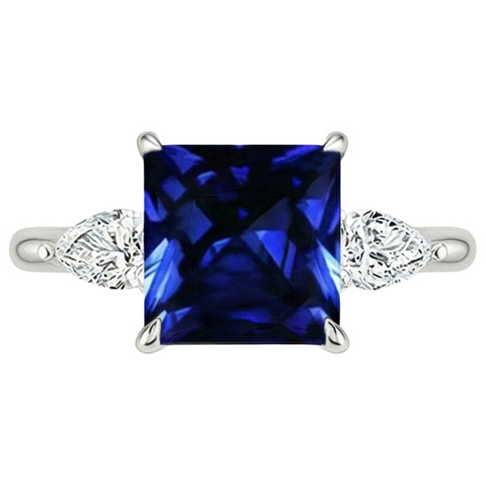 Naturale Princess Ceylon Zaffiro e Pera Diamante 3 Anello Pietra 4 Carati