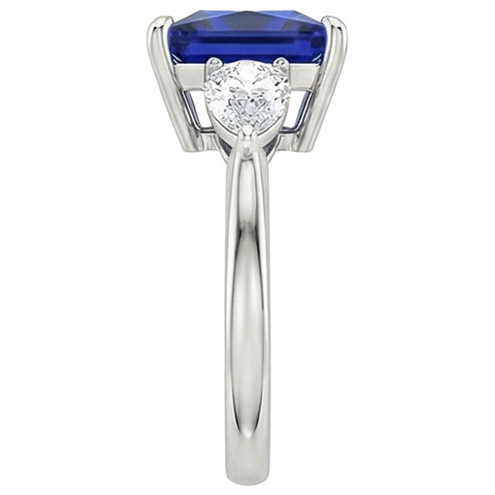 Naturale Princess Ceylon Zaffiro e Pera Diamante 3 Anello Pietra 4 Carati