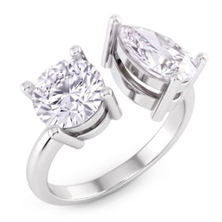 Naturale Toi Et Moi Anello Con Due Pietre Di Pera E Vero Terra Estratta Diamante Rotondo 2 Carati