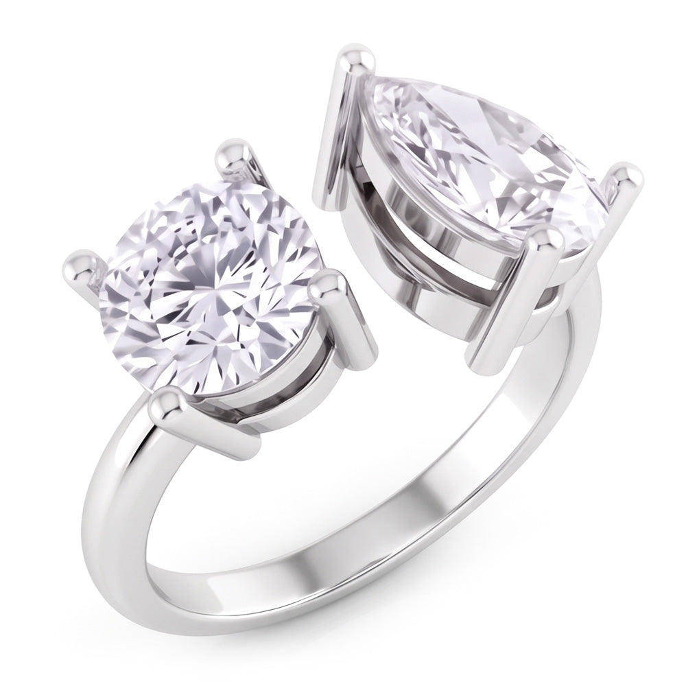 Naturale Toi Et Moi Anello Con Due Pietre Di Pera E Vero Terra Estratta Diamante Rotondo 2 Carati